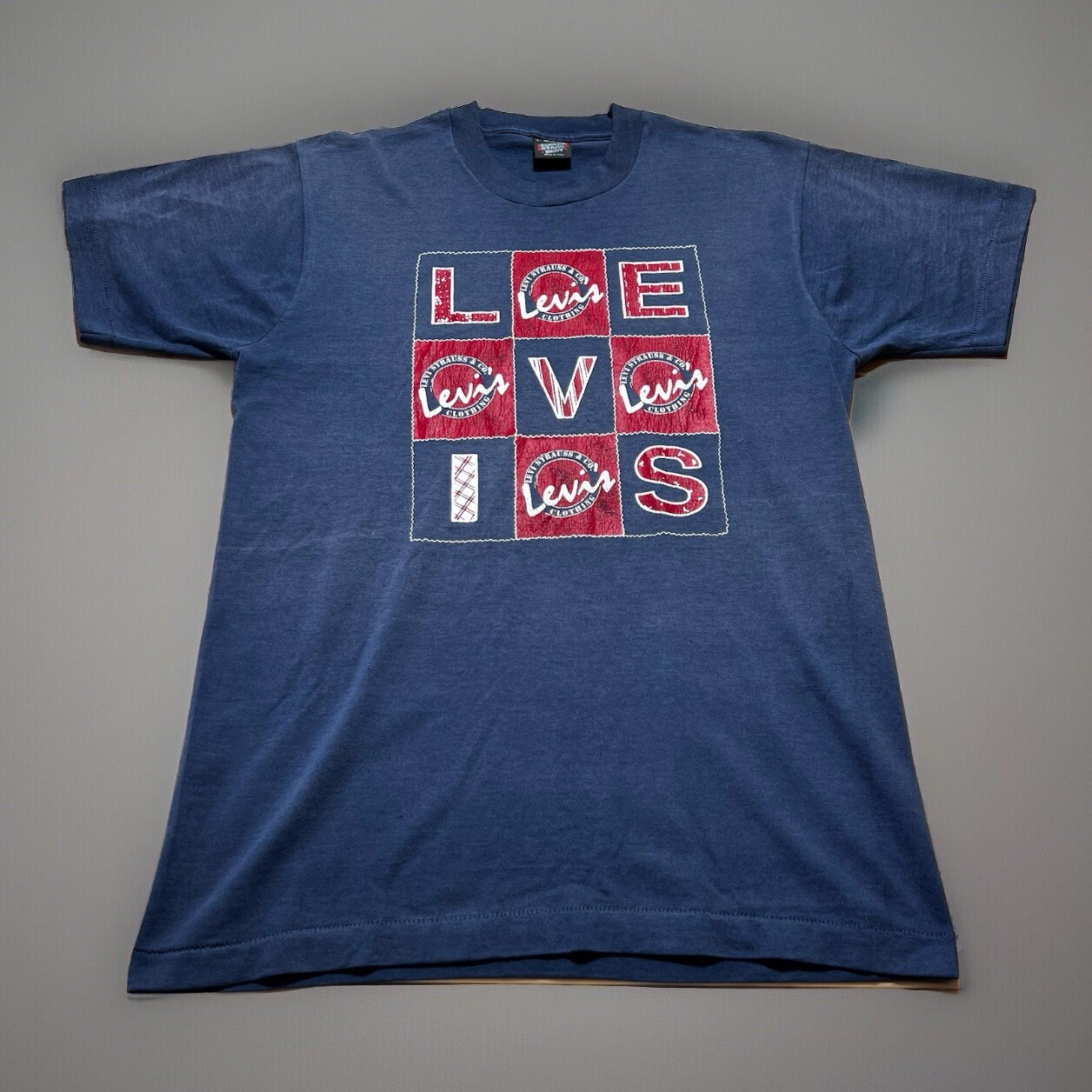 Vintage 90s Levi’s Denim Tic Tac Toe Game Shirt Size Large Distressed Faded