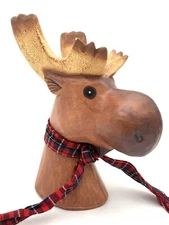 Moose Head 7” Paper Mache Faux-Wood Tabletop Holiday Decor Rustic Lodge Cabin