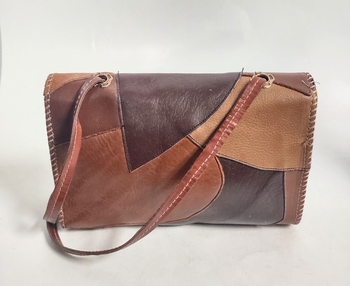 Vintage Patchwork Leather Small Brown Tan Crossbo… - image 3