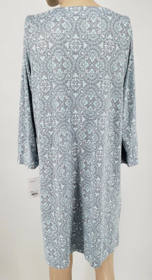 Camisón pequeño manga 3/4 camisa de noche Croft & Barrow aguamarina floral tejido poliéster Foto 3 de 3