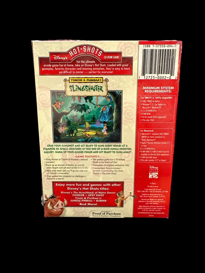 NEW SEALED Disney's Hot Shots Timon & Pumbaa's Slingshooter PC/MAC Game - Image 3 of 3