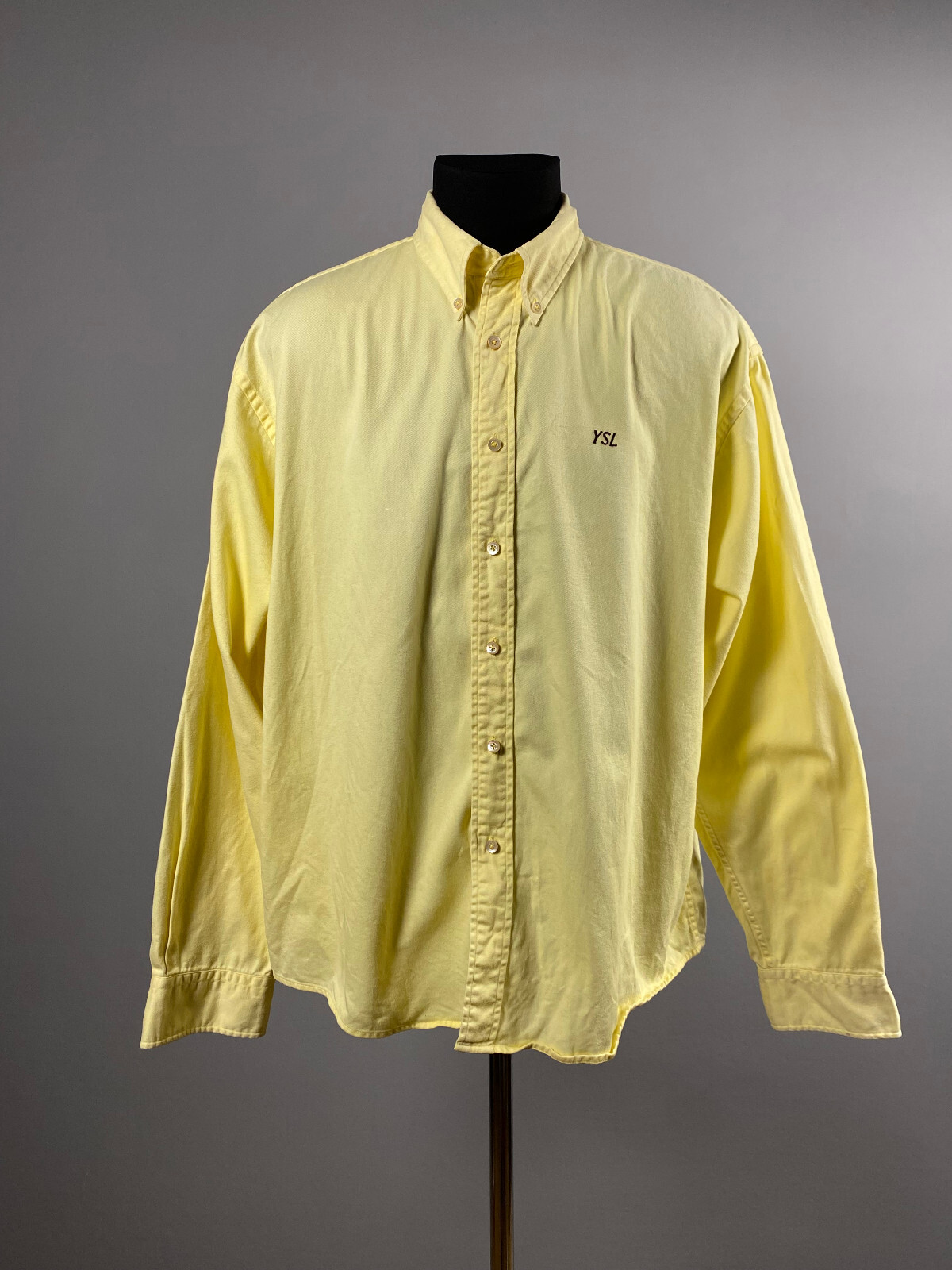 Camicia YSL Yves Saint Laurent uomo vintage gialla con logo ricamato e bottoni taglia XL