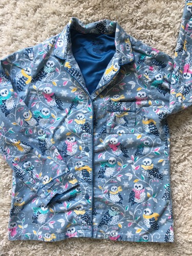 Nick & Nora Women's Pajama Top Long Sleeve Flannel Sz Small Blue Owls