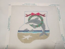 DOLPHIN MINI STOCKING-KATHY SCHENKEL-HANDPAINTED NEEDLEPOINT CANVAS