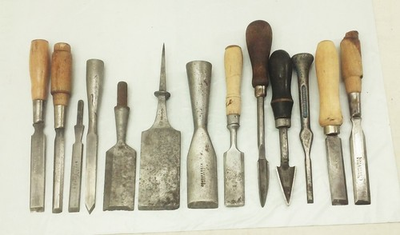 #ad #ad Vtg Antique wood chisel set LOT Socket Bevel edge Stanley W. Butcher C. Buck $34.99