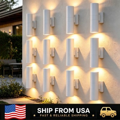 LETRY Outdoor LED Cylinder Wall Sconce Waterproof Up&Down White Wall Lam 12 Pack