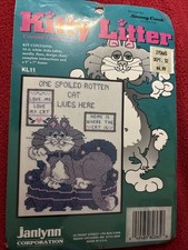 Counted cross stitch kit  frame Janlynn KITTY LITTER SPOILED CAT  KL11 5 x 7"