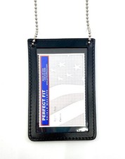Neck Chain Double Sided ID Holder with 2 Clear Picture Windows, Black