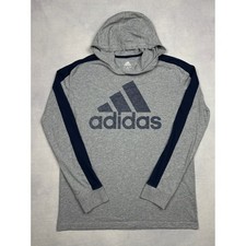 Adidas Boys XL 18/20 Gray Navy Blue Logo Hoodie Long Sleeve T-Shirt Pullover