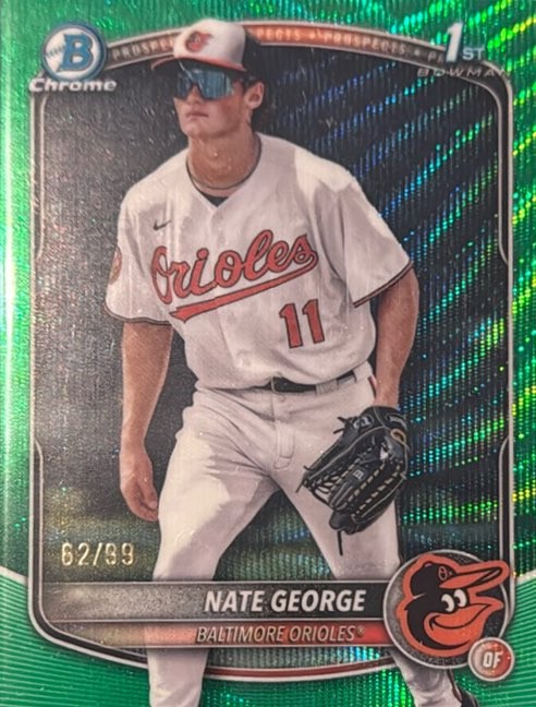 2025 BOWMAN CHROME BOWMAN CHROME PROSPECTS NATE GEORGE 1ST GREEN WAVE /99 SP