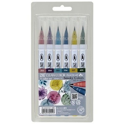 Kuretake Color Pen Brush Pen ZIG Clean Color Real Brush 6 Colors Smoky Color RB-