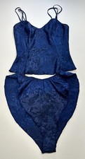 Vintage Victoria s Secret Flutter Floral Satin Shorts Cami Top Navy Sm