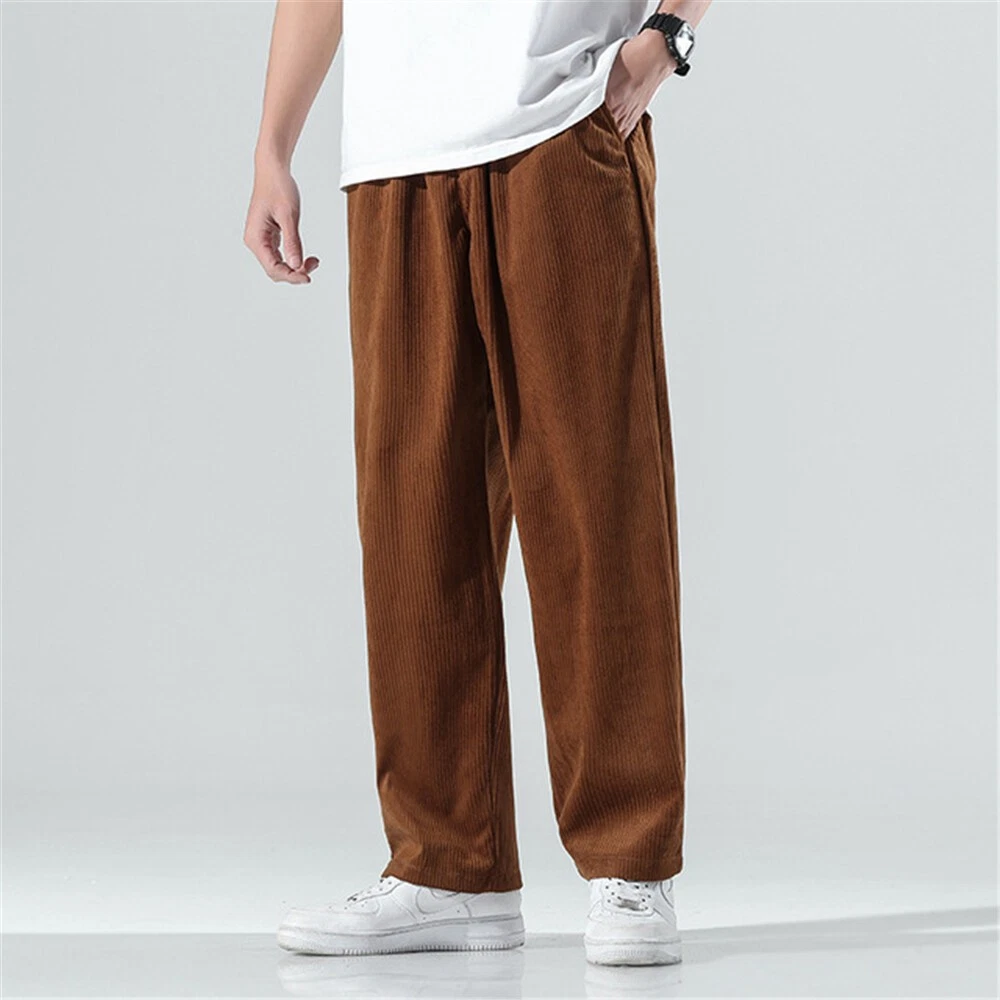 Men Casual Corduroy Pants Workout Baggy Sweatpant Drawstring Long Trousers New