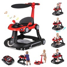 6-in-1 Baby Walker w/Canopy, Music, Lights, Speed/Height Adjustment  Wheels
