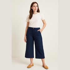 Talbots Blue Linen Cotton Cropped Wide Leg Casual Pants Size 6