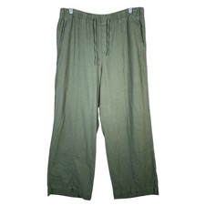 Gap Linen Blend Wide Leg Pull On Pants Women M Green Elastic Drawstring Pockets