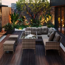 7 Seater Rattan Garden Furniture Set Sofa Table Outdoor Patio Wicker Set, Grey