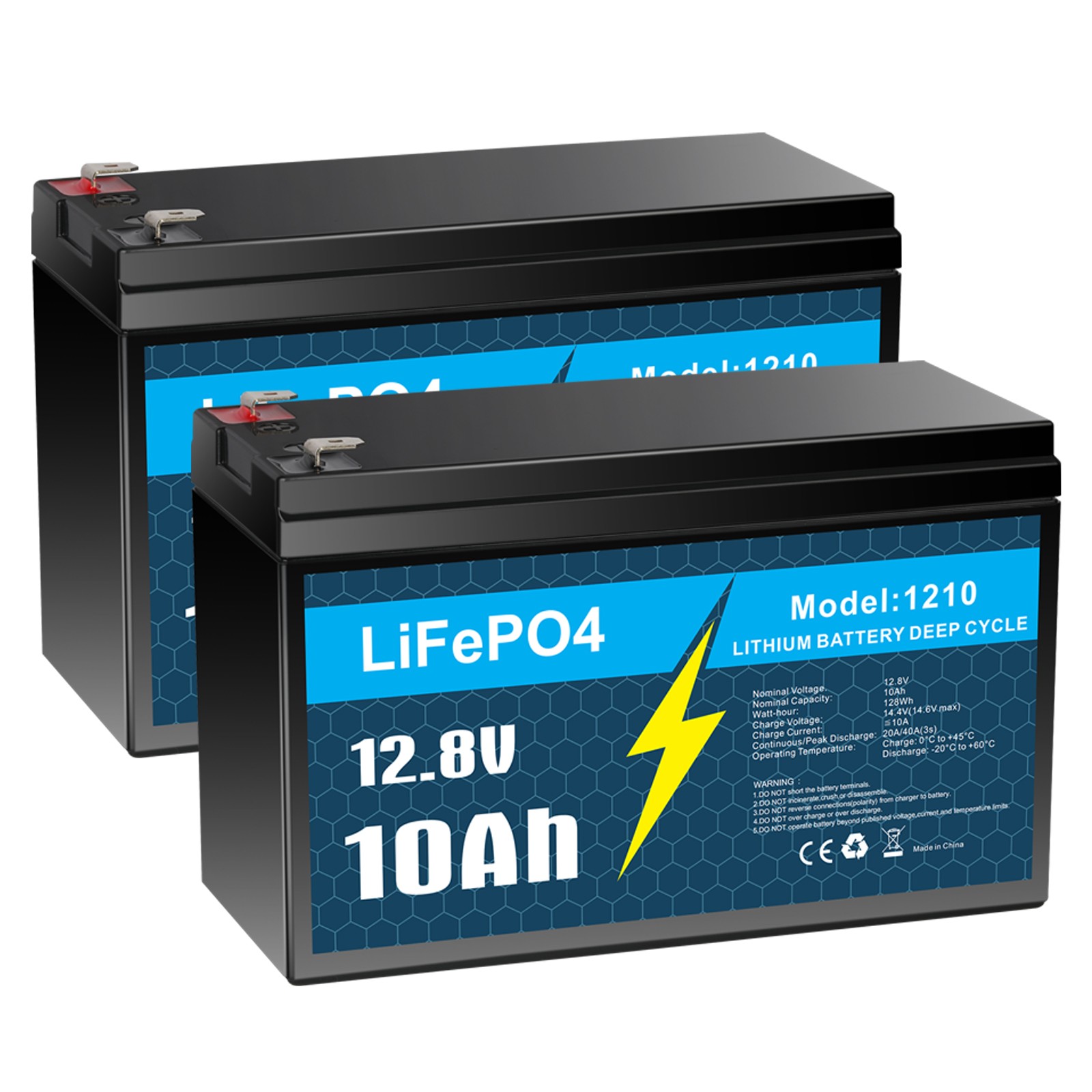 2 Pack 12V 10Ah LiFePO4 Lithium Battery, Deep Cycle, for UPS, Power Wheels