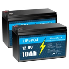 2 Pack 12V 10Ah LiFePO4 Lithium Battery, Deep Cycle, for UPS, Fish Finder