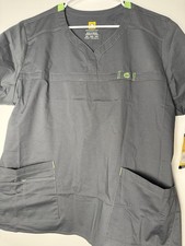 WonderWink WonderFLEX Scrub Top Womens 2XL Gray/lime Green V-neck Medical 4pockt