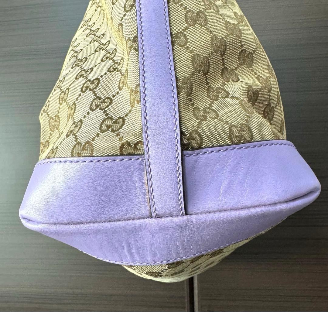 GUCCI GG Canvas Leather Tote Bag Purple with Pouch, Used, Slight Wear thumbnail 7