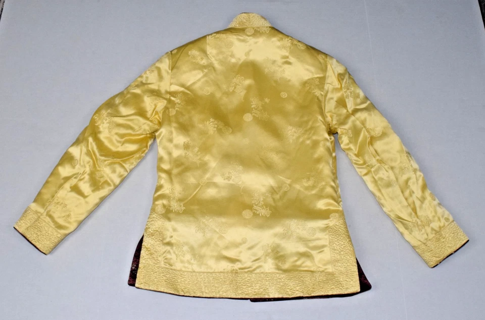 Chaqueta Vintage Reversible Satén Talla S Años 70 Bordada Bronce y Amarillo Limón Foto 4 de 4