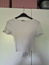 Damen Crop-Top Weiß Ripp Rundhals Kurzarm Bi...