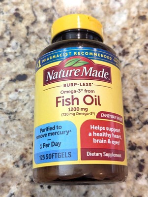 Nature Made Omega 3 Fish Oil, 1200mg Burp-Less 125 Softgels Exp. 06/2027 ~ NEW