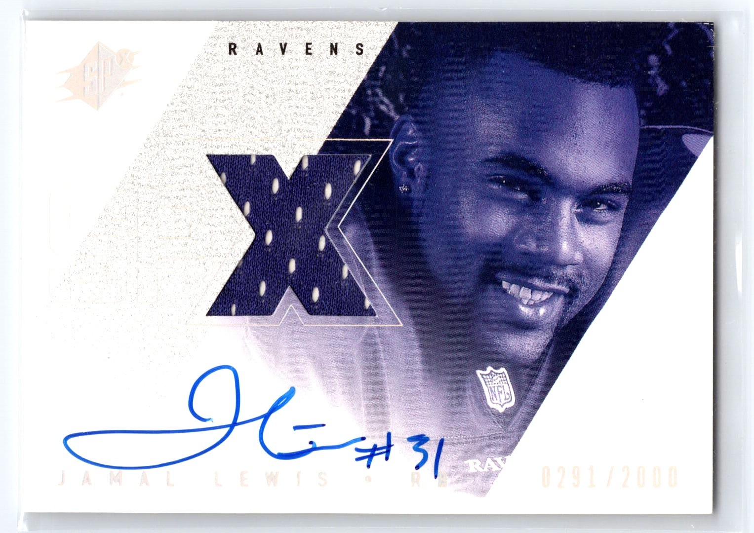 Jamal Lewis 2000 SPx Rookie Jersey Auto! 291/2000!