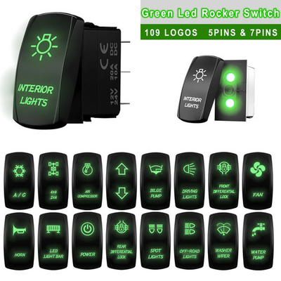 #ad 1 Pc Green Backlit Laser Etched 12V 24V Rocker Toggle Switch for Car Boat Truck $40.75