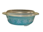 Vintage Pyrex Mint Turquoise Blue 1 1/2 Qt #043 Snowflake Casserole Dish w/ Lid