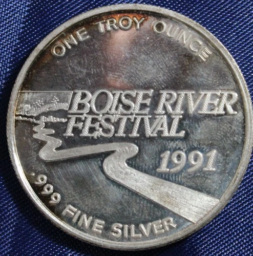 1991 Boise River Festival "NITE-LITE RIVER PARADE" 1 oz. .999 Silver Proof Round