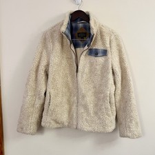 Pendleton Women's M P1558 Beige Sherpa Fuzzy Faux Sheepskin Fur Full-Zip Jacket