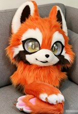 Fursuit Long haired Dog Fox Mascot Party Halloween Fur Cosplay head claws