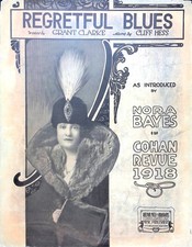 Regretful Blues Sheet Music Nora Bayes Cliff Hess Grant Clarke Large Format 1917