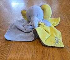 Okie dokie gray yellow hugs elephant satin lovey rattle