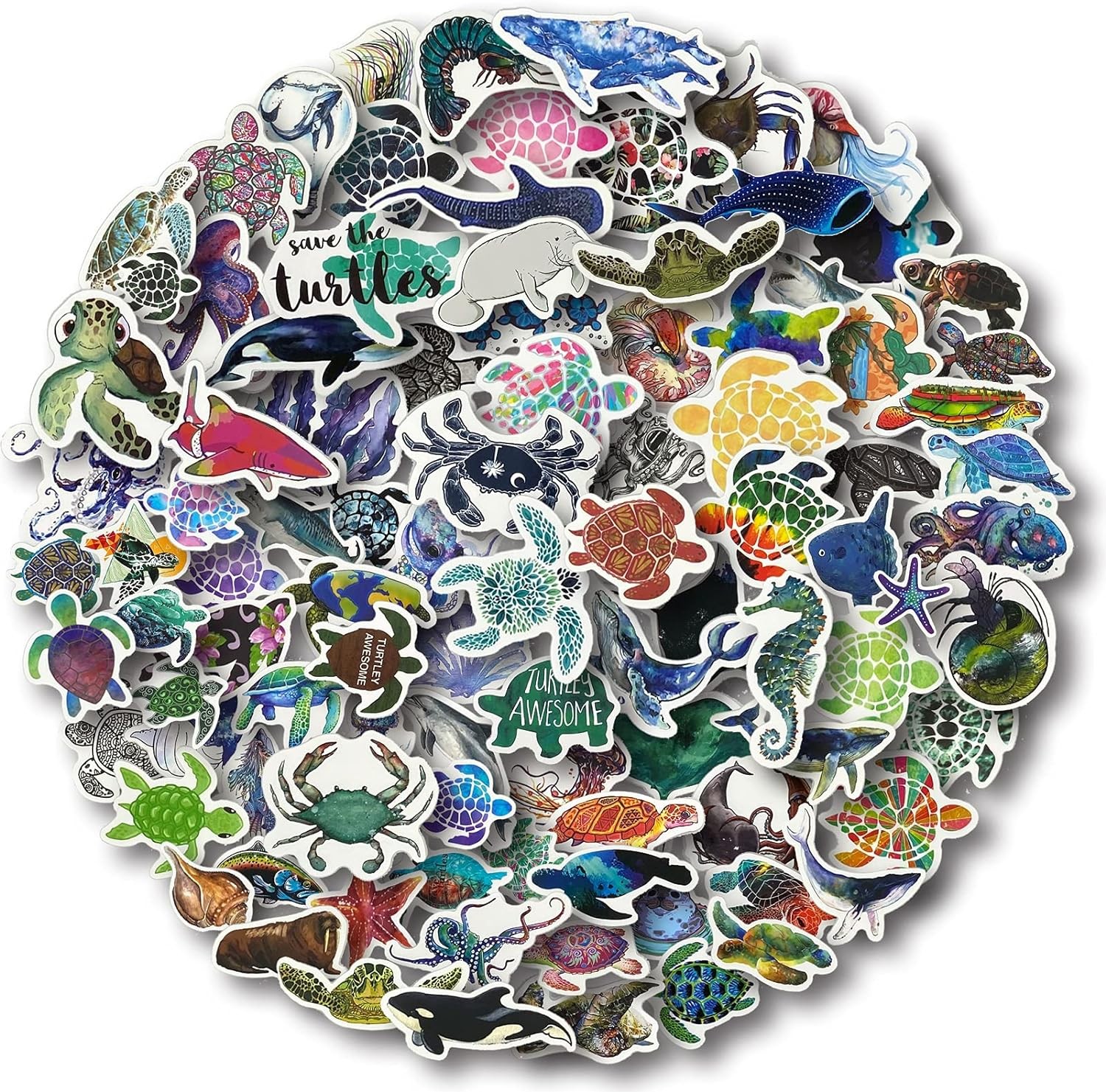 Aowplc 100 Pcs Ocean Animal Stickers, Waterproof Vinyl Sea L