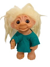 VTG Thomas Dam Troll Doll DENMARK 604 White Hair Green Dress 1977 8"