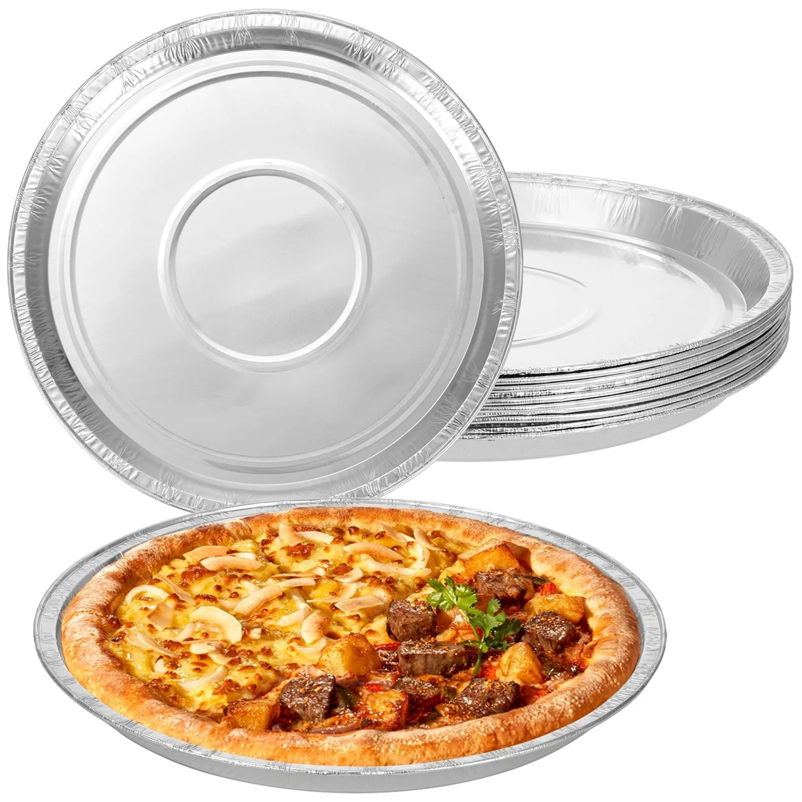 10 Pcs Disposable Pizza Pans - 12 Inch Round Pizza Pan - Aluminum Foil Bakewa...