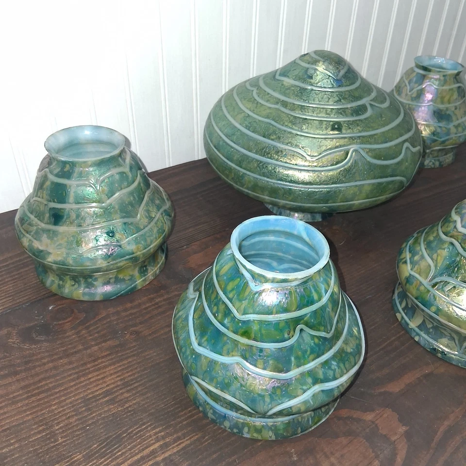 Loetz 玻璃阴影艺术 Nouvea 复古波西米亚玻璃 6 件套罕见 — 第 2/4 张图片