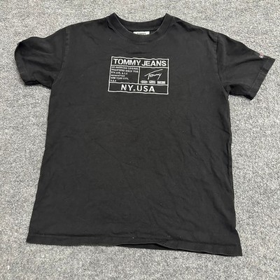 Tommy Jeans T-Shirt Mens Size M Black Graphic Print NY USA Cotton Short Sleeve