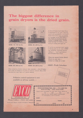 1972 Print Ad Evco Distributing Salina Kansas Grain Dryers M & W Perfect Kern'l