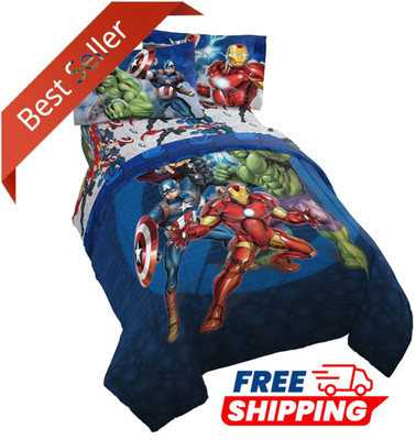 Marvel Avengers Blue Circle 5 Piece Full Bed Set - Includes Reversible Comforter