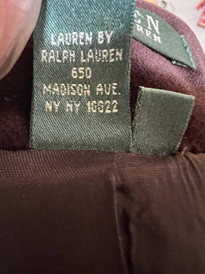 Abrigo Ralph Lauren Vintage Años 90 Berenjena/Púrpura Oscuro Algodón Terciopelo Talla 10 Foto 2 de 4