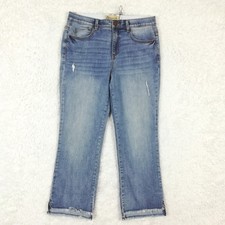 Democracy Womens Jeans "Ab"technology Crop Boot Cut Blue Denim Distressed 8