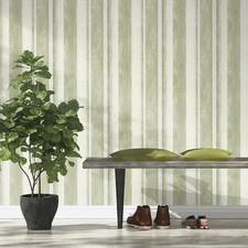 Vinyl Stripe Sage Green Cream Wallpaper Paste The Wall Modern Washable Rasch