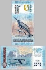 Grönland / GREENLAND 7 Kroner Souvenir 2025 Narvalo UV Ologramma
