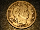 1906-P 90% Silver Barber Dime VG+