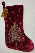 CHRISTIAN LACROIX CHRISTMAS STOCKING RED  GOLD  BEADED TREE  22 IN NWT