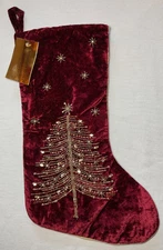 CHRISTIAN LACROIX CHRISTMAS STOCKING RED  GOLD  BEADED TREE  22 IN NWT